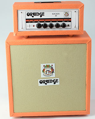Miniature orange amplifier double made of solid wood in exclusive quality