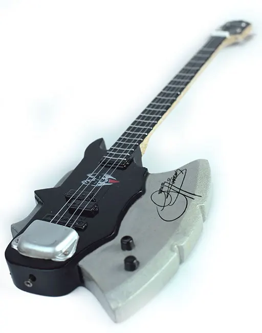 production miniature Kiss bass guitar, handmade miniature Gene Simmons Axe bass guitar from Bali Indonesia