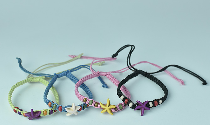 handmade mecrame bracelet with star bead ornament, bali beach bracelet wolesale in cheap price 