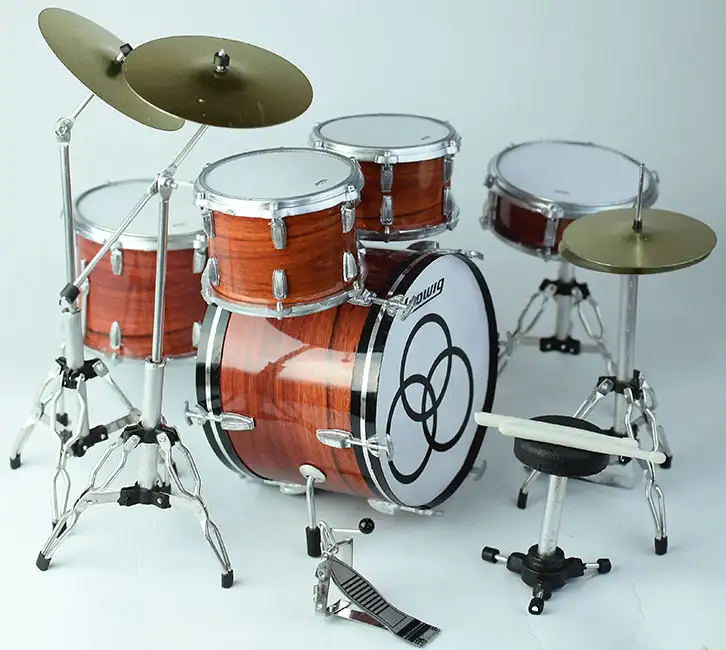 Side view of miniature Drum Set John Bonham Led Zeppelin