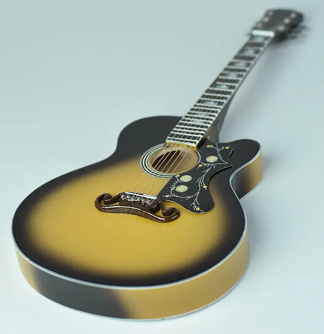 supplier miniature guitar acoustic Elvis yellow sunburst handmade miniature acoustic guitar replica