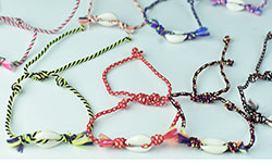 wholesale bracelet shell charms with colorful braided cord in cheap price